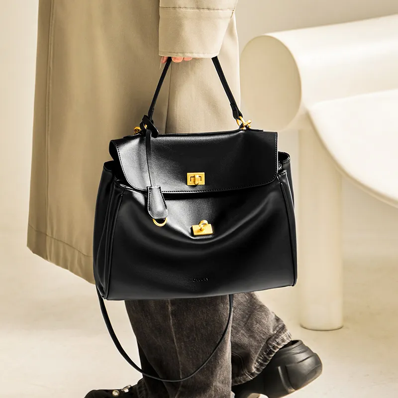 CNNCOO Synthetic Leather Tote Bag, Shoulder Bag Women's Midnight Black-1