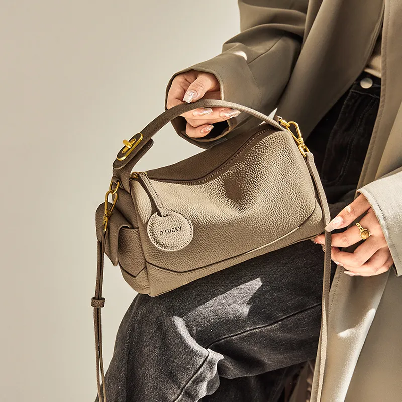 CNNCOO Cow Leather Handbag Women's Elephant Gray-4