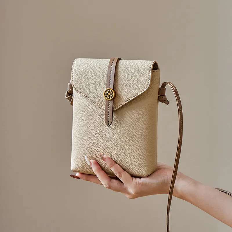 CNNCOO Cow Leather Crossbody Cell Phone Pouch Women's Milk Tea/Gold Brown/Elephant Gray-5