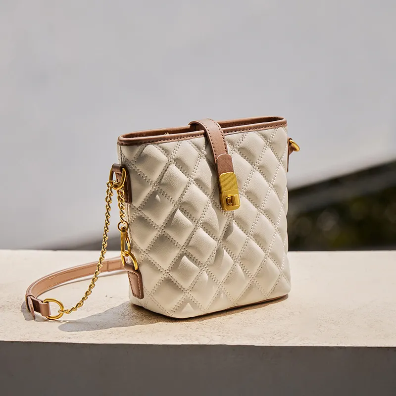 CNNCOO Synthetic Leather With Cow Leather Crossbody Bag Women's Ecru & Brown-5