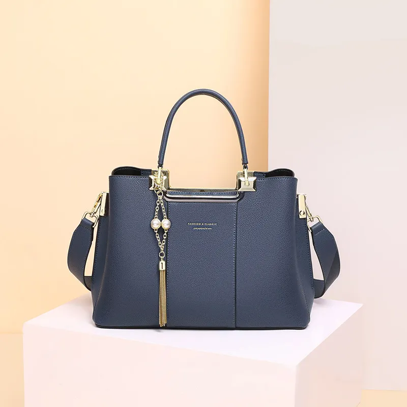 CNNCOO Cow Leather Handbag Women's Blue/Ecru-4