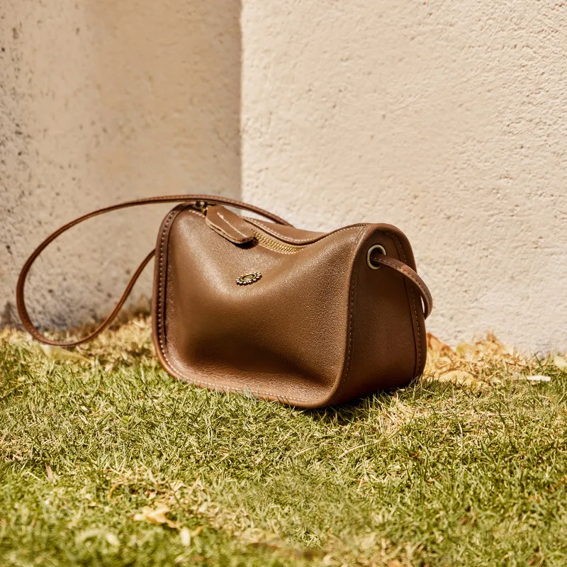 CNNCOO Cow Leather Shoulder Bag, Crossbody Bag Women's Vegetable Tanned Coffee Color/Vegetable Tanned Brown-4
