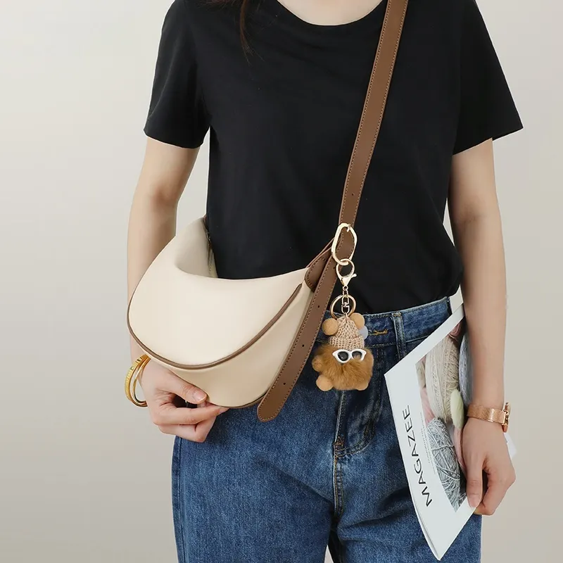 CNNCOO Synthetic Leather Shoulder Bag Women's Caramel Brown/Cream Apricot-8