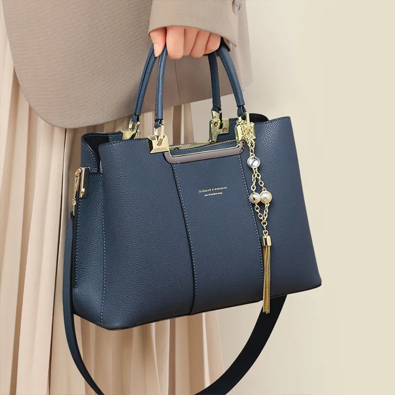 CNNCOO Cow Leather Handbag Women's Blue/Ecru-1