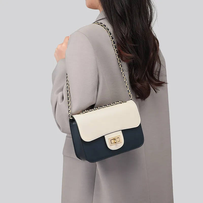 CNNCOO Cow Leather Shoulder Bag Women's Dark Blue-3