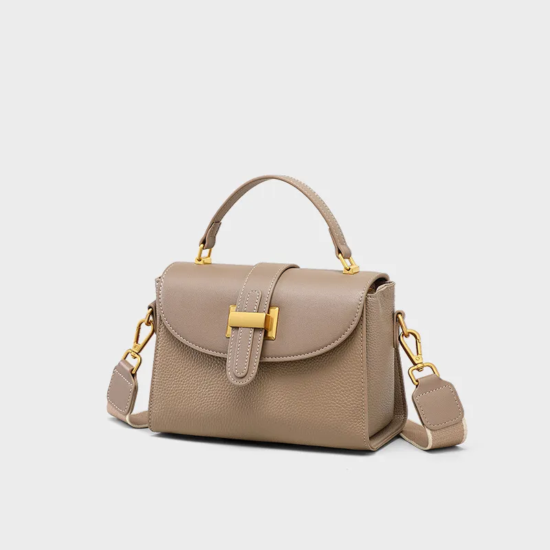 CNNCOO Cow Leather One Shoulder Handbag Women's Elephant Gray-3