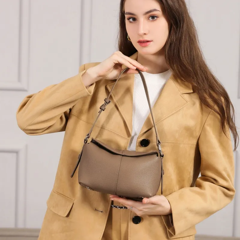 CNNCOO Cow Leather Pillow Bag, Crossbody Bag, Shoulder Bag Regular Women's Milk Tea/Brown/Milkshake White-3