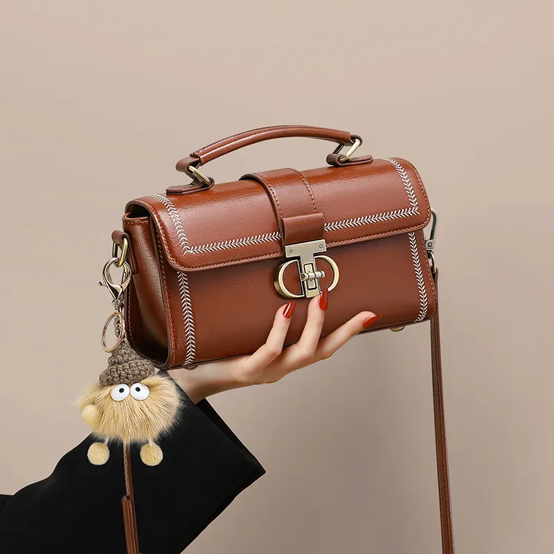 CNNCOO Synthetic Leather One Shoulder Handbag Women's Ecru/Brown/Midnight Black-8
