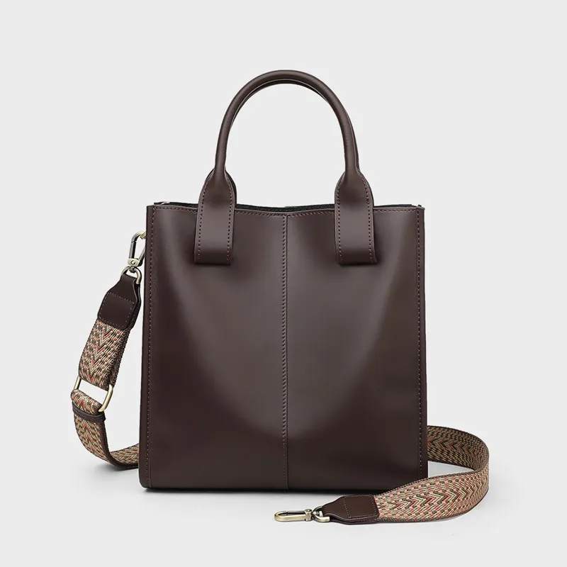 CNNCOO Cow Leather With Synthetic Leather Shoulder Bag, Crossbody Bag, Handbag Women's Coffee/Cloud White-2