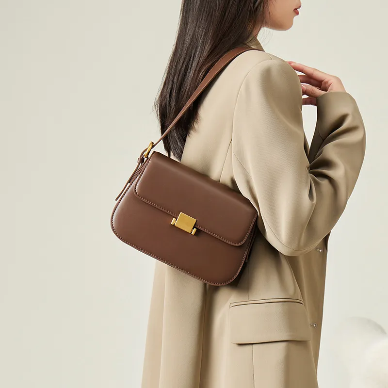 CNNCOO Cow Leather Crossbody Bag, Shoulder Bag Women's Chestnut Coffee-2