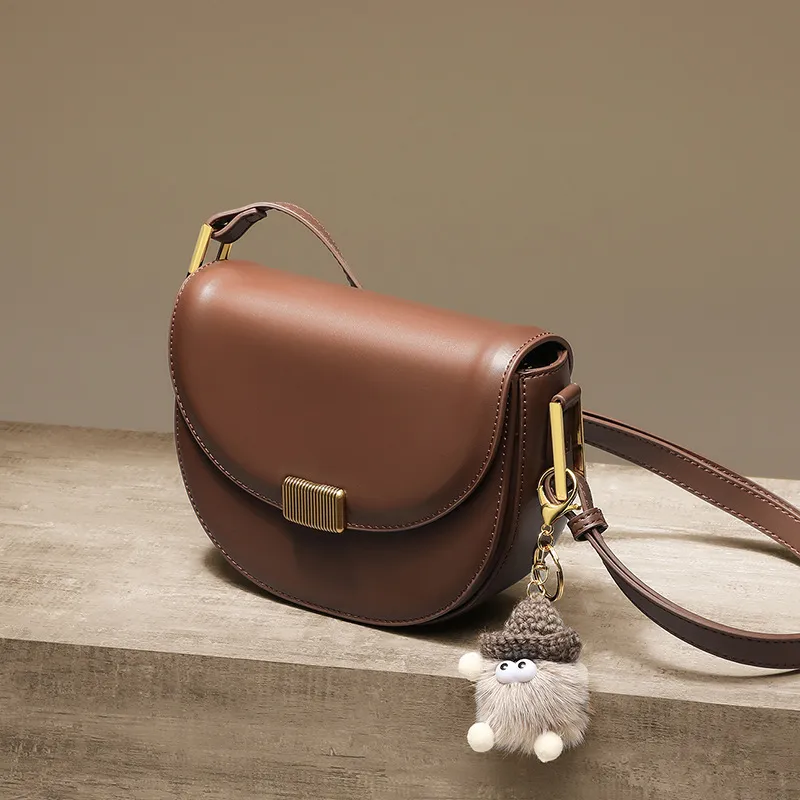 CNNCOO Cow Leather Saddle Bag, Crossbody Bag Women's Coffee-3