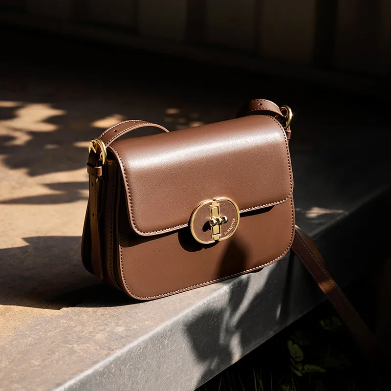 CNNCOO Split Cow Leather With Synthetic Leather Tofu Bag, Crossbody Bag, Shoulder Bag Women's Caramel Brown-4