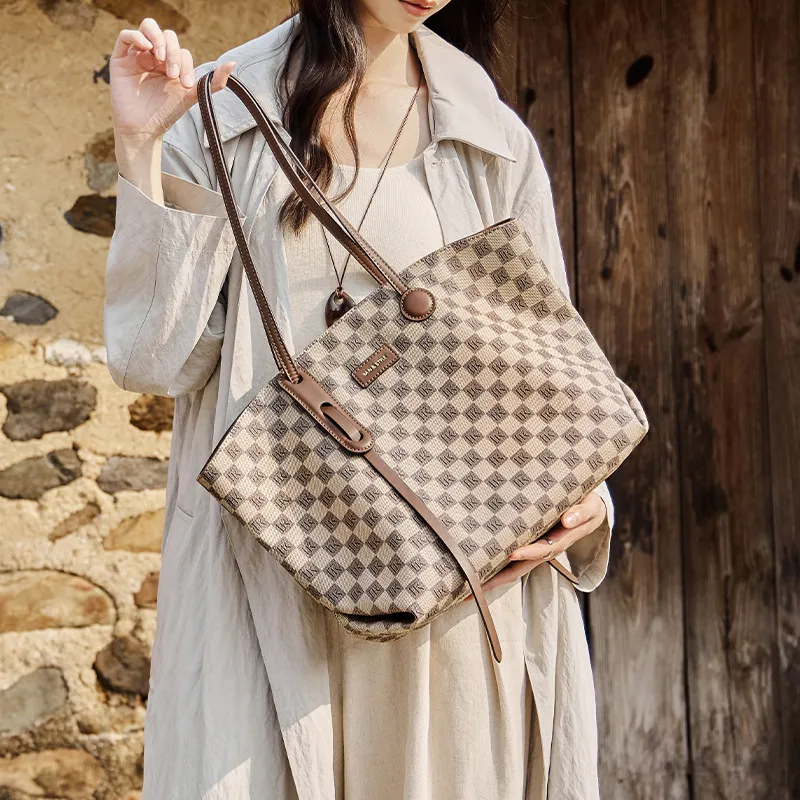 CNNCOO PVC Tote Bag, Shoulder Bag Women's Khaki-5