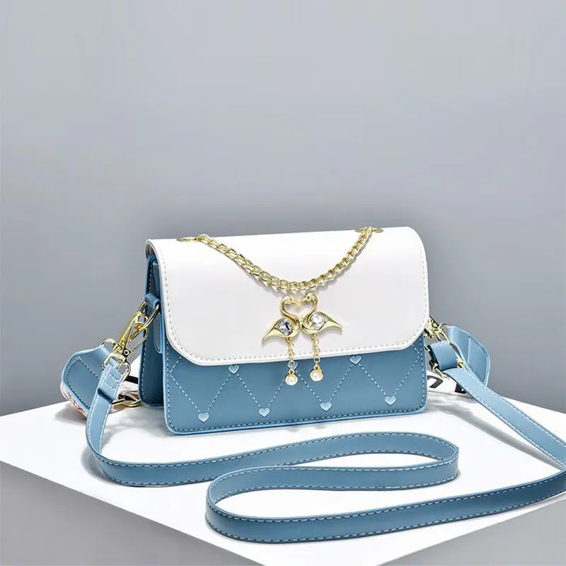 CNNCOO Cow Leather Shoulder Bag, Crossbody Bag, Handbag Women's Blue/Black-1