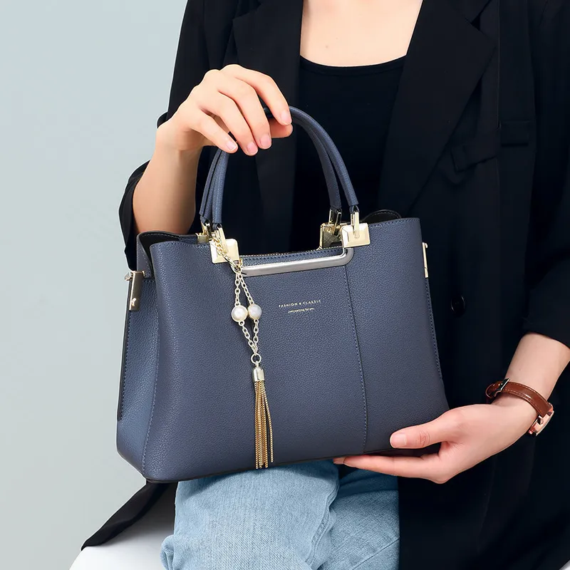 CNNCOO Cow Leather Handbag Women's Blue/Ecru-2