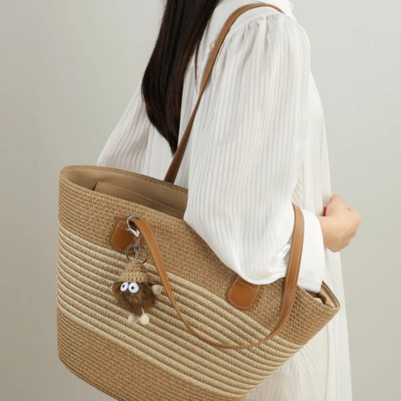 CNNCOO Fabric Tote Bag, Shoulder Bag Regular Women's Brown/Brown Black-3