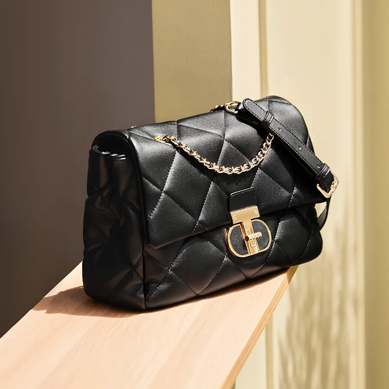 CNNCOO Synthetic Leather Small Square Bag Shoulder Bag, Crossbody Bag Women's Midnight Black/Ecru-4