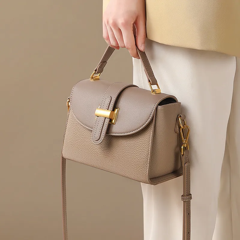 CNNCOO Cow Leather One Shoulder Handbag Women's Elephant Gray-1