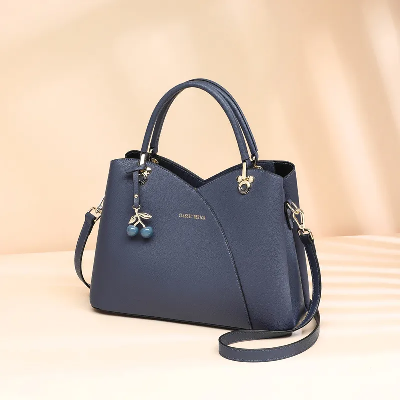 CNNCOO Cow Leather Handbag Women's Blue-4