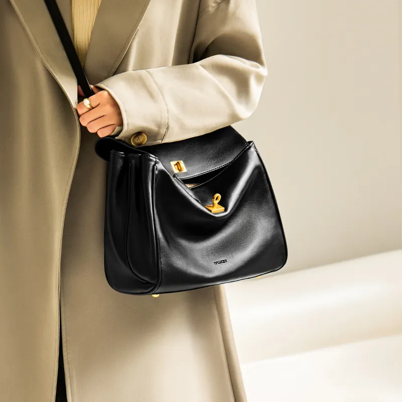 CNNCOO Synthetic Leather Tote Bag, Shoulder Bag Women's Midnight Black-2