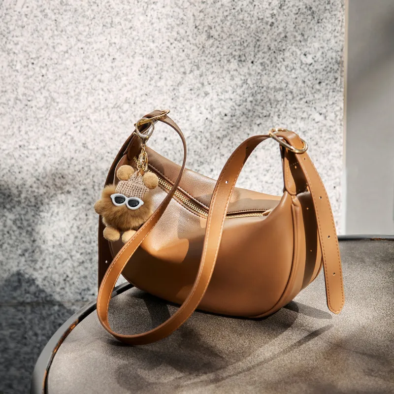 CNNCOO Synthetic Leather Shoulder Bag Women's Caramel Brown/Cream Apricot-5