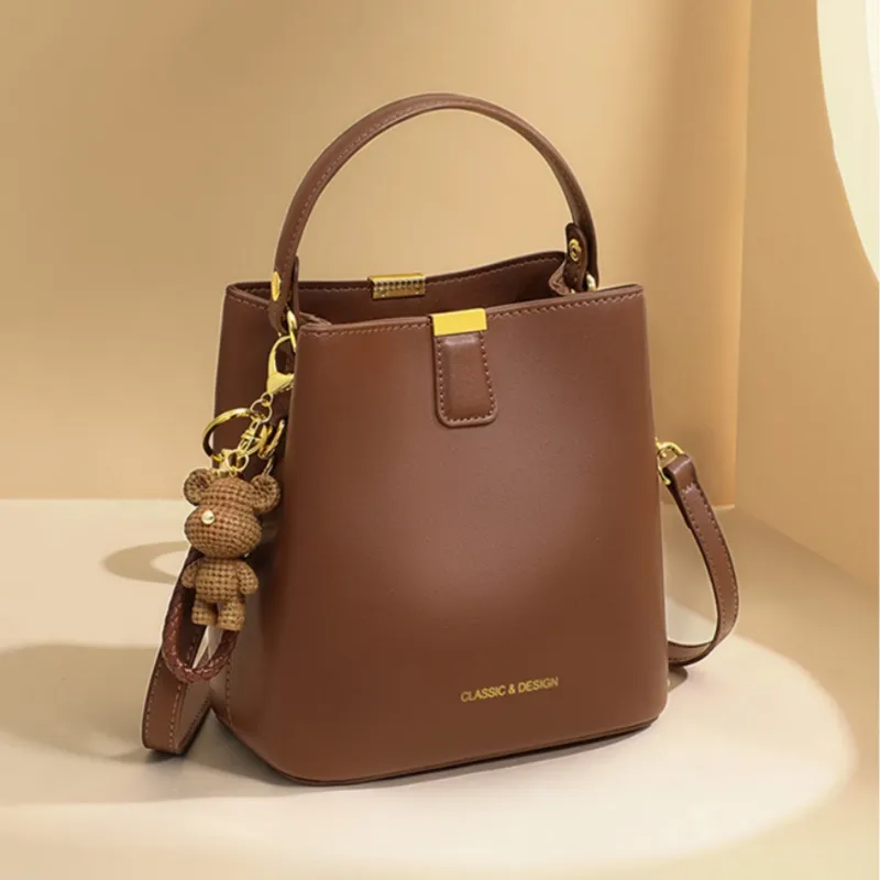 CNNCOO Cow Leather Bucket Bag, Crossbody Handbag Women's Milkshake White/Caramel Brown-10