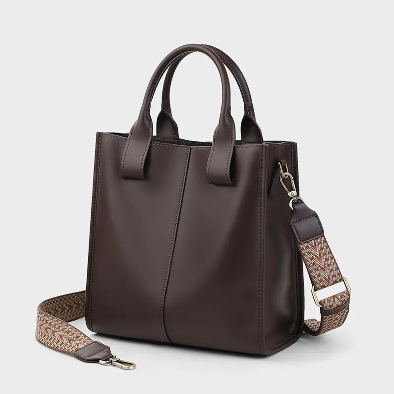 CNNCOO Cow Leather With Synthetic Leather Shoulder Bag, Crossbody Bag, Handbag Women's Coffee/Cloud White-3
