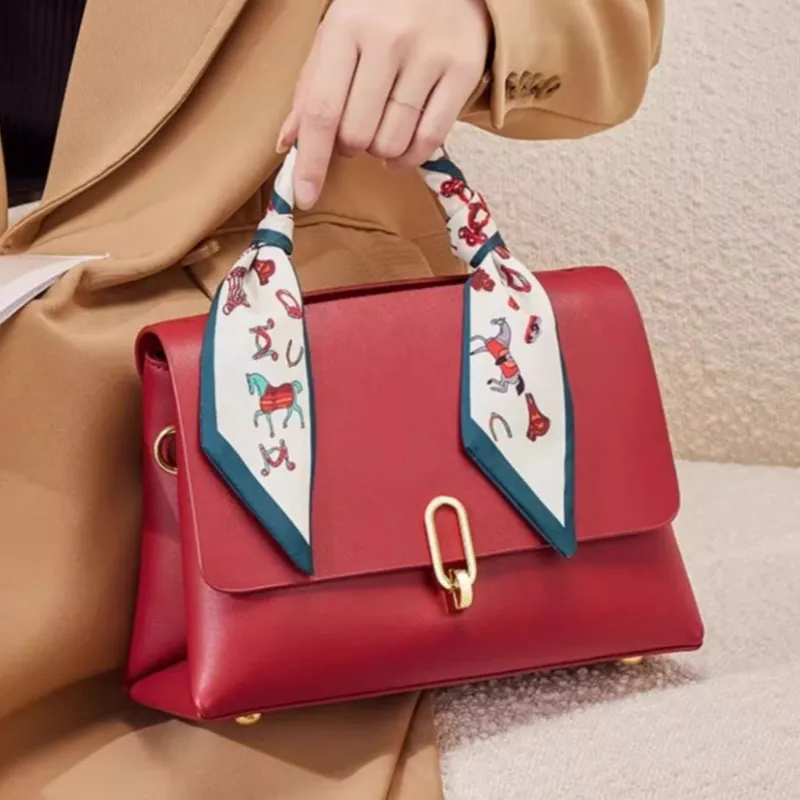 CNNCOO Cow Leather Shoulder Bag, Crossbody Bag, Handbag Women's Apricot/Red-7