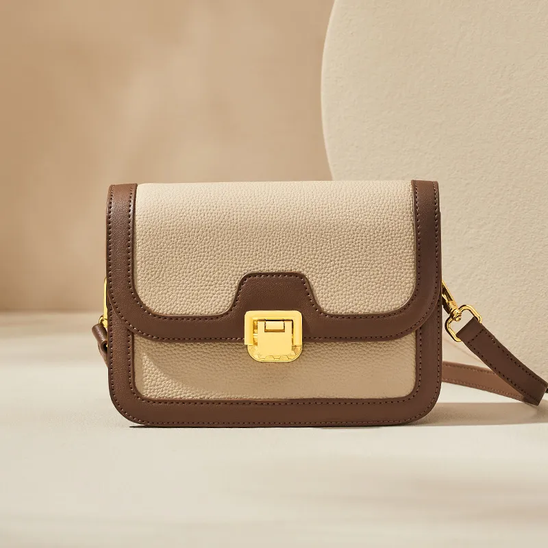 CNNCOO Cow Leather Shoulder Bag Women's Elephant Grey With Brown-5