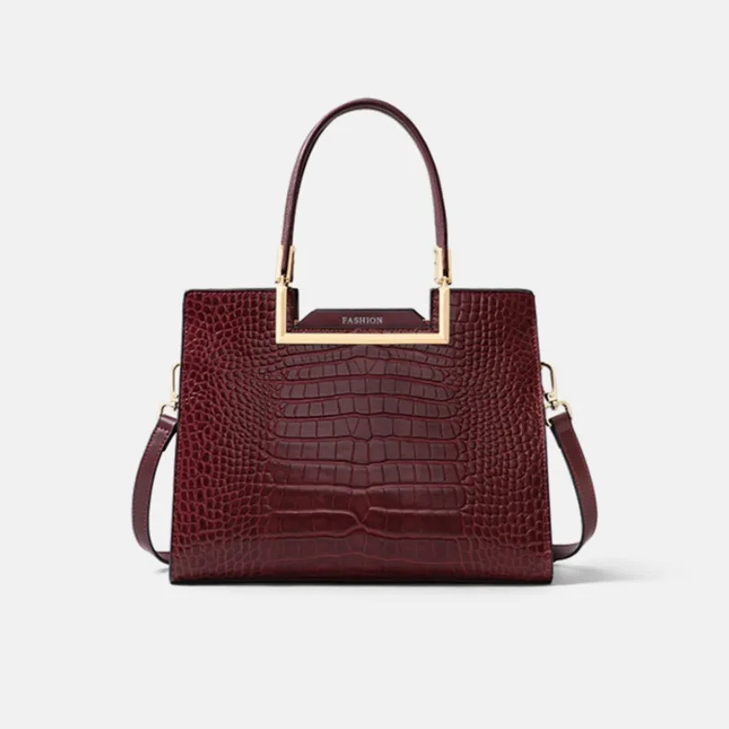 CNNCOO Split Cow Leather With Synthetic Leather Birkin Bag, Shoulder Bag, Crossbody Bag, Handbag Women's Burgundy/Black-5