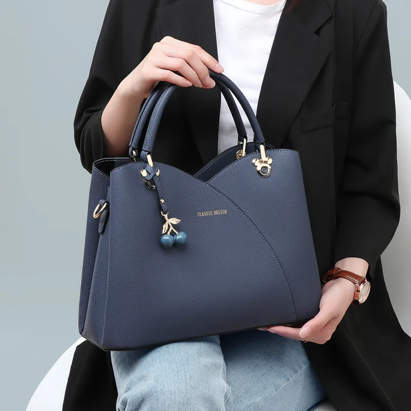 CNNCOO Cow Leather Handbag Women's Blue-2