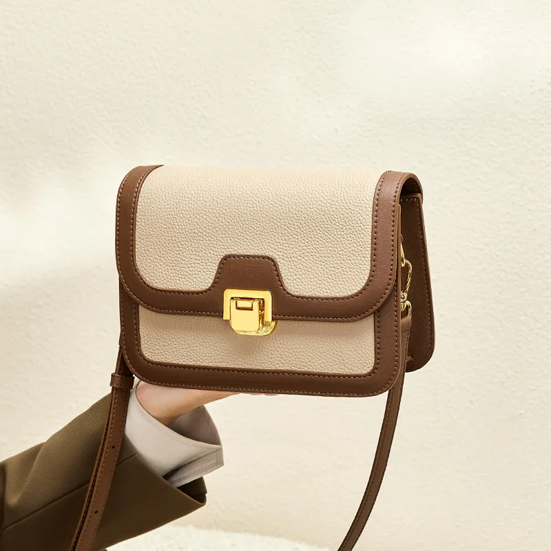 CNNCOO Cow Leather Shoulder Bag Women's Elephant Grey With Brown-4