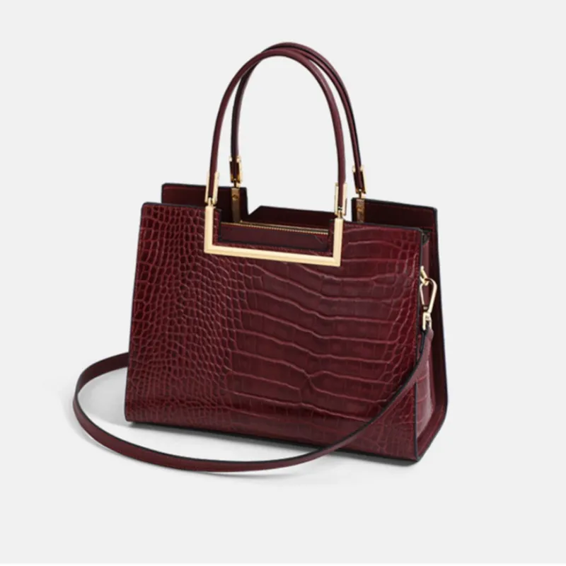CNNCOO Split Cow Leather With Synthetic Leather Birkin Bag, Shoulder Bag, Crossbody Bag, Handbag Women's Burgundy/Black-4