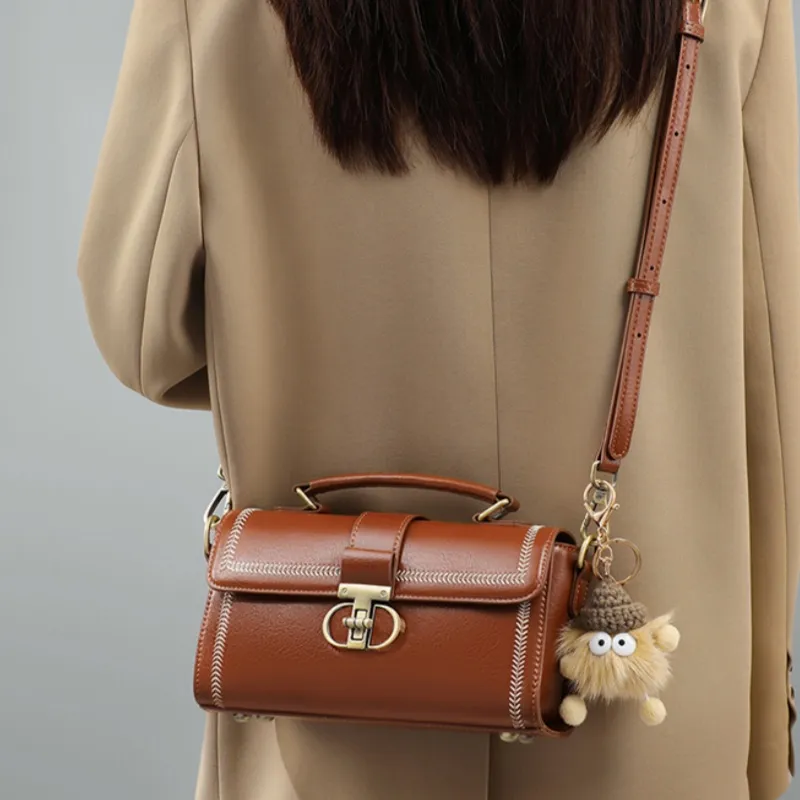 CNNCOO Synthetic Leather One Shoulder Handbag Women's Ecru/Brown/Midnight Black-7