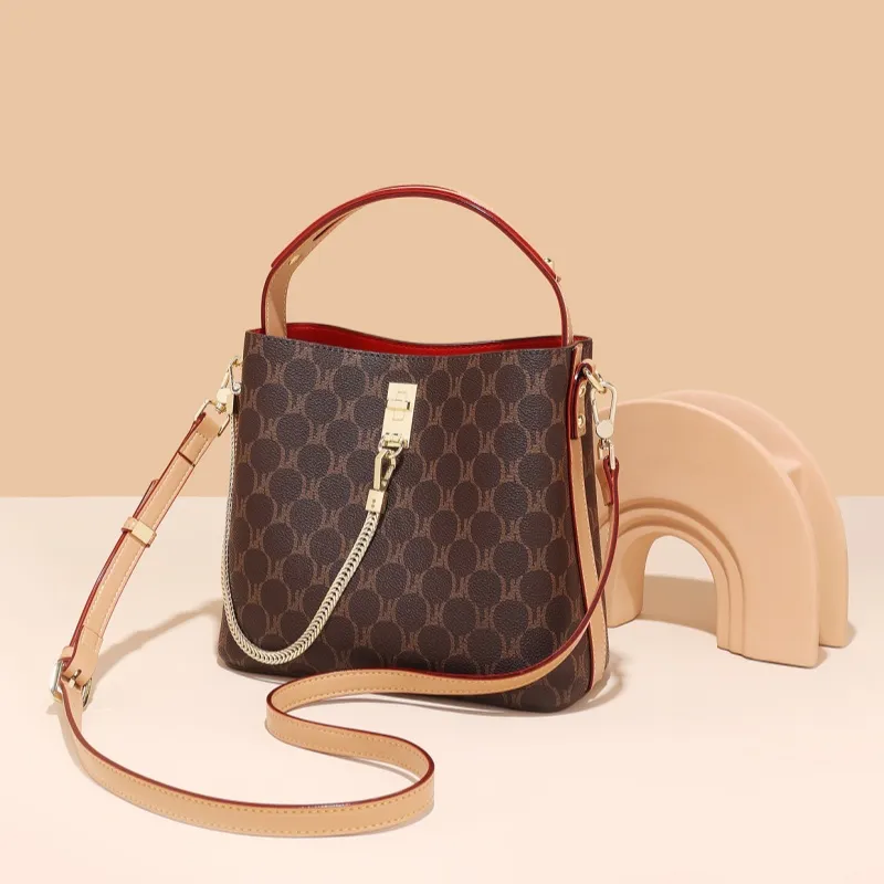 CNNCOO PVC Bucket Bag Handbag Regular Women's Brown/Ecru-4