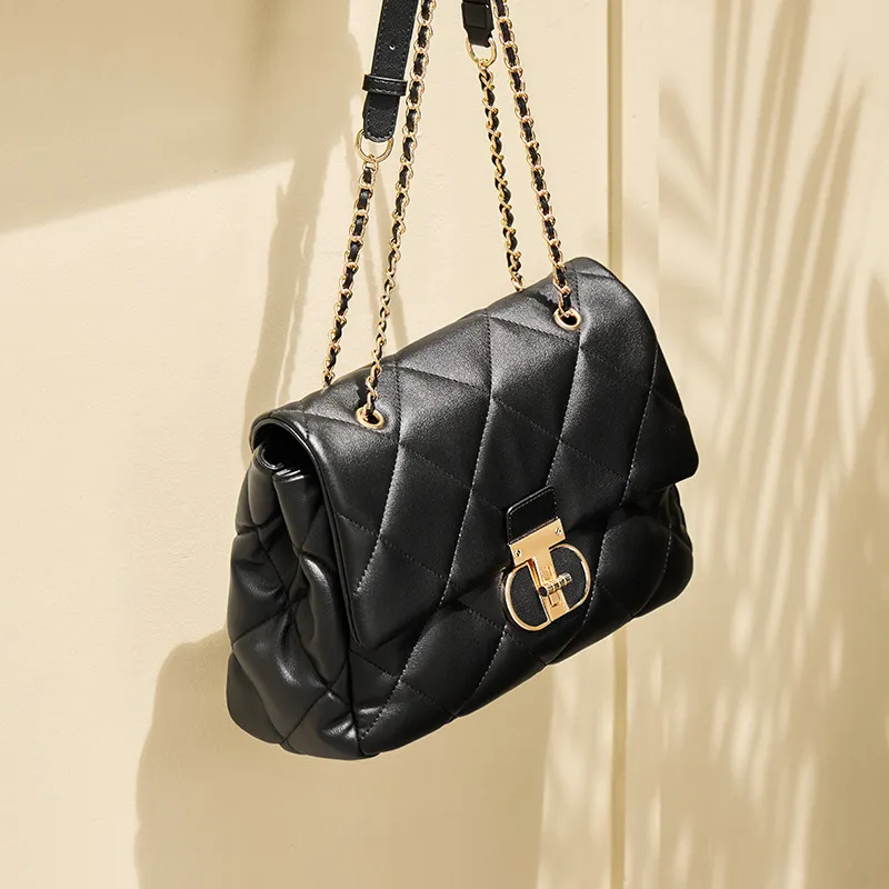 CNNCOO Synthetic Leather Small Square Bag Shoulder Bag, Crossbody Bag Women's Midnight Black/Ecru-5