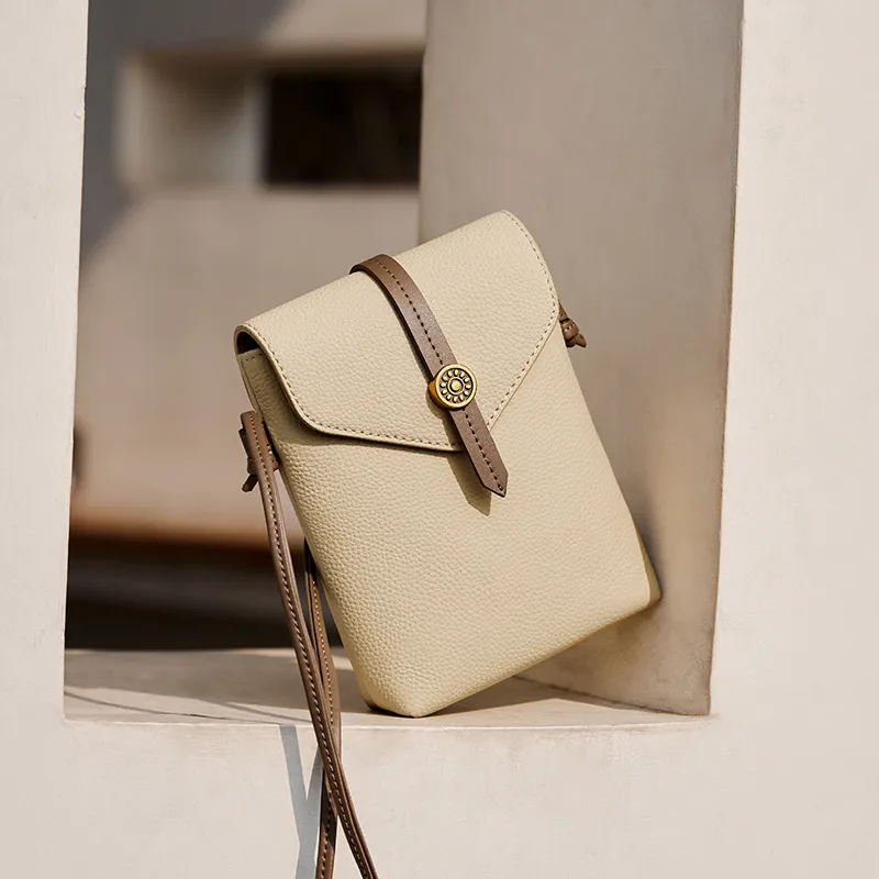 CNNCOO Cow Leather Crossbody Cell Phone Pouch Women's Milk Tea/Gold Brown/Elephant Gray-6