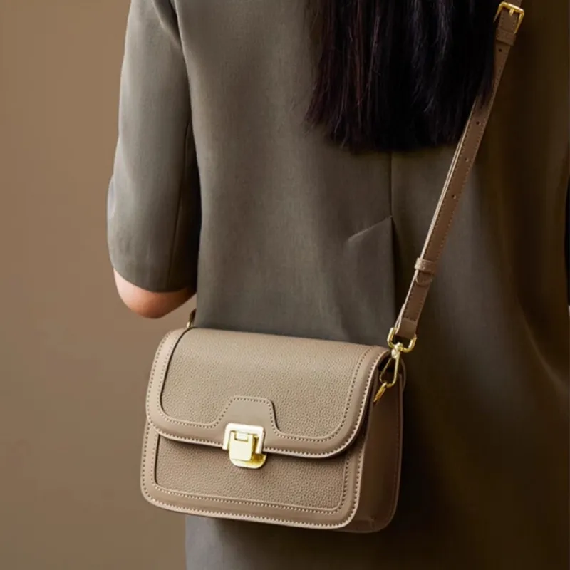 CNNCOO Cow Leather Shoulder Bag Women's Elephant Grey With Brown-7