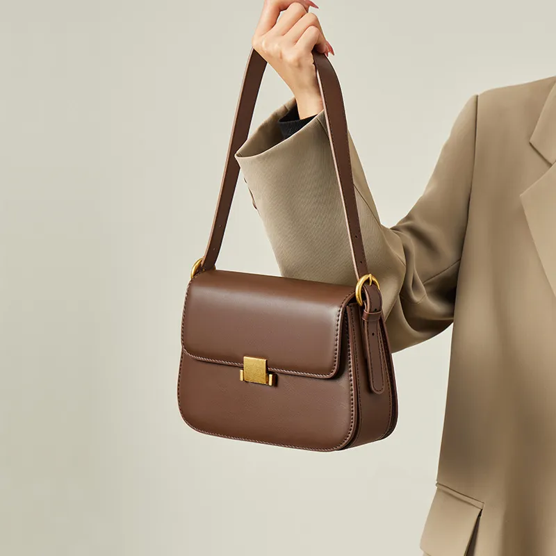CNNCOO Cow Leather Crossbody Bag, Shoulder Bag Women's Chestnut Coffee-1