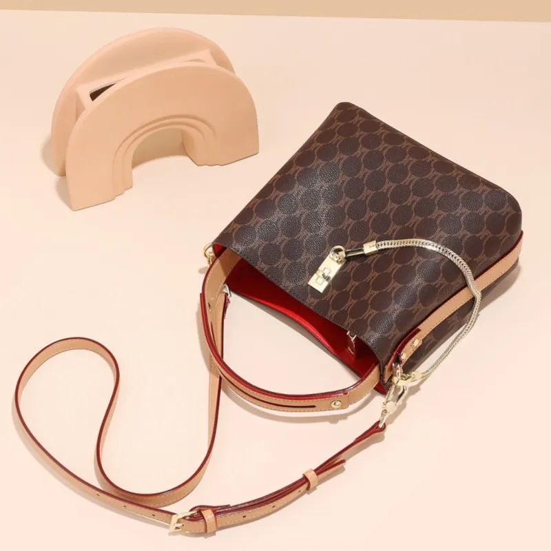 CNNCOO PVC Bucket Bag Handbag Regular Women's Brown/Ecru-5