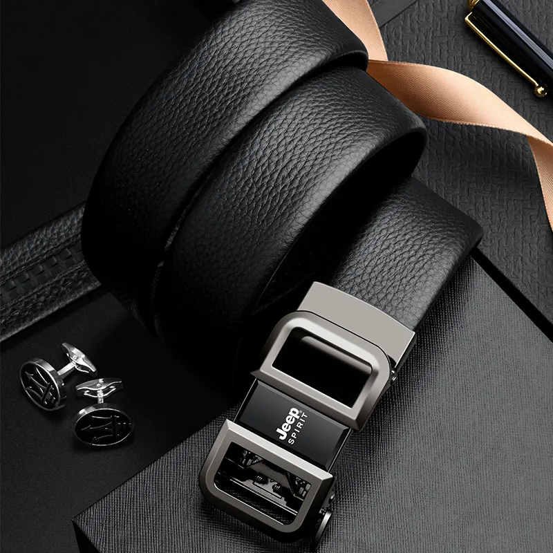 JEEP SPIRIT Automatic Buckle Luxury Elegant Cow Leather Leather Belts Men's Width 3.5CM-10
