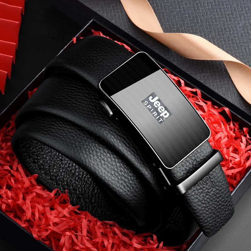 JEEP SPIRIT Automatic Buckle, Trendy, Business Cow Leather Belts Men's Width 3.5CM-4