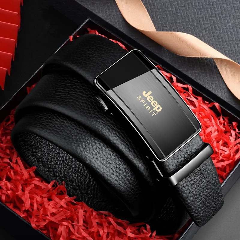 JEEP SPIRIT Alloy Automatic Buckle Head Cow Leather Leather Belts Men's Black-5