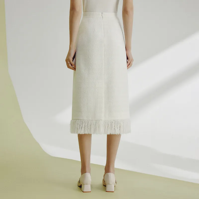 Famanxuan Casual Long Skirt Women's Sea Salt Apricot White-5