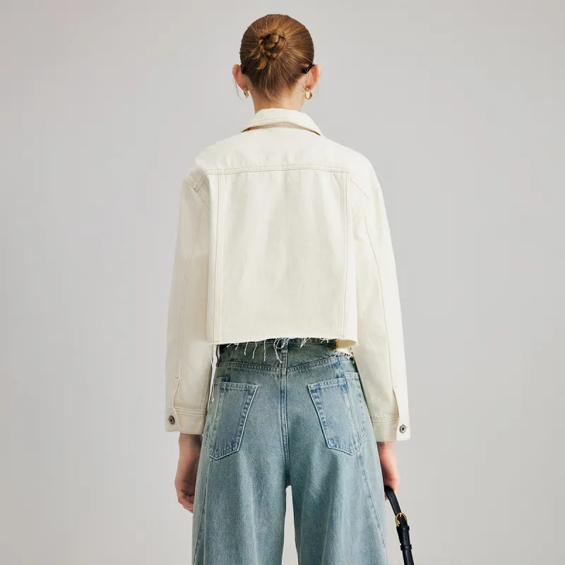 Famanxuan Denim Jacket Women's Glutinous Rice White-2