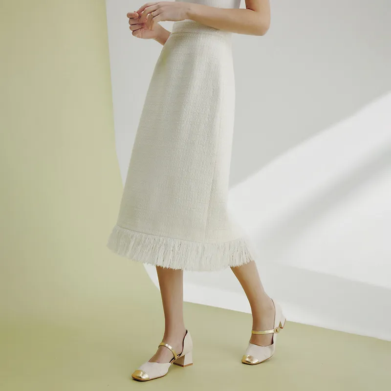 Famanxuan Casual Long Skirt Women's Sea Salt Apricot White-4