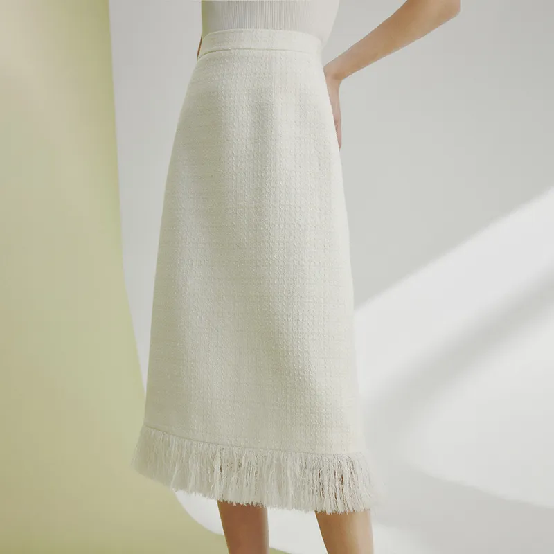 Famanxuan Casual Long Skirt Women's Sea Salt Apricot White-2