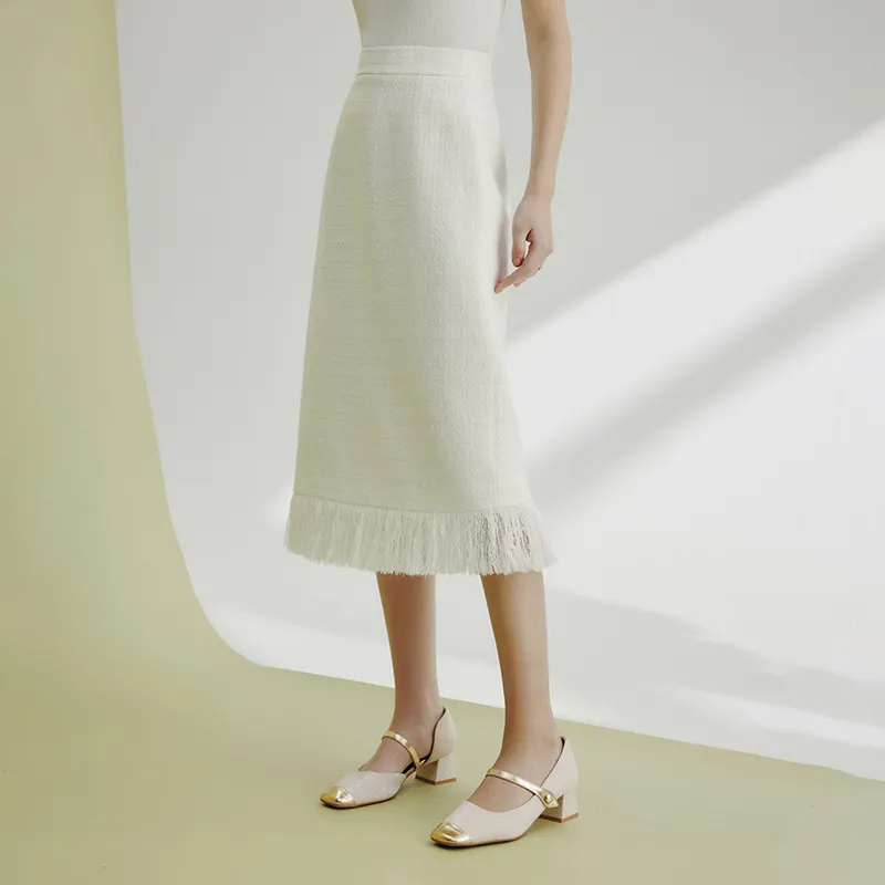 Famanxuan Casual Long Skirt Women's Sea Salt Apricot White-3