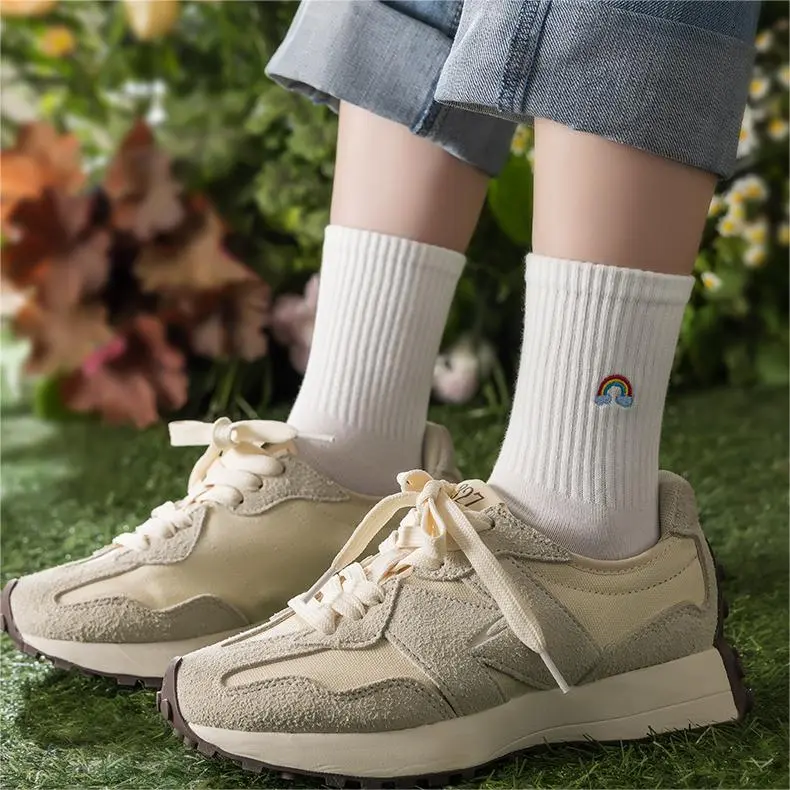 H YXIANG Mid Calf Socks Women's 6 Pack White-1
