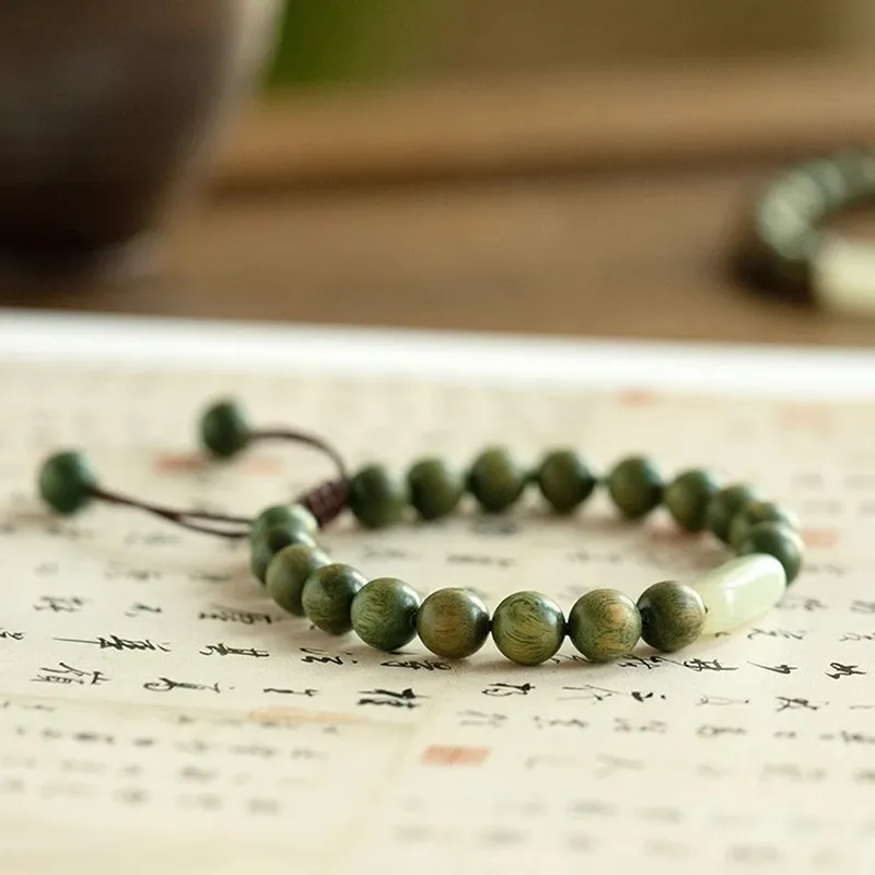 Moonstone Edge Green Sandalwood Wooden Bracelets Women's-4